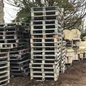Pallets stacked in rows.